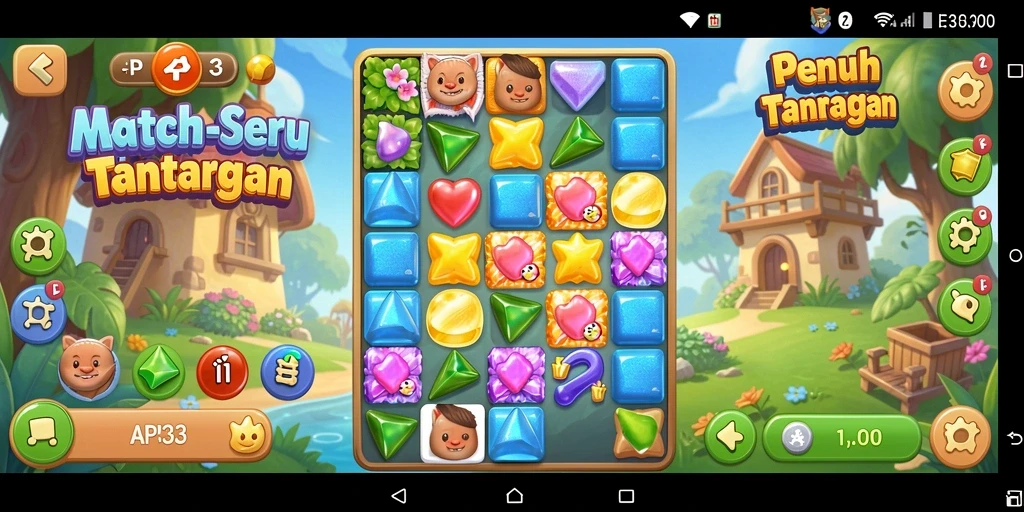 Screenshot interaktif gameplay Match-3 API33 yang menantang.
