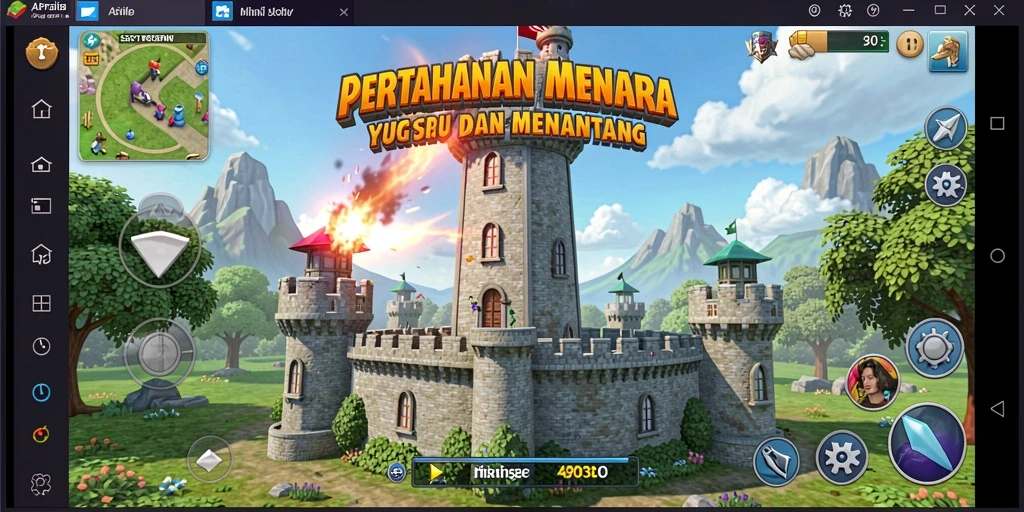 Tampilan menara yang indah dalam pertempuran Tower Defense yang intens.