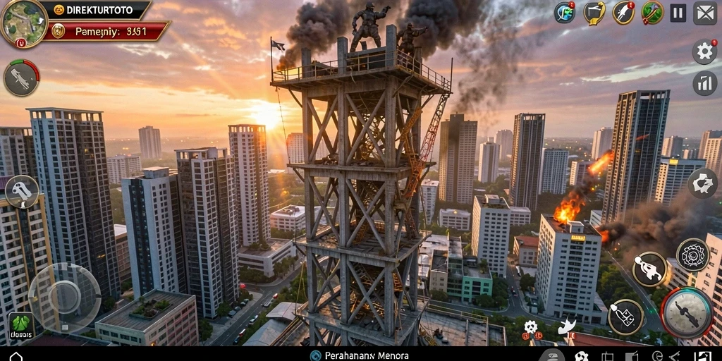 Tampilan gameplay menegangkan di DIREKTURTOTO dengan aksi Tower Defense.