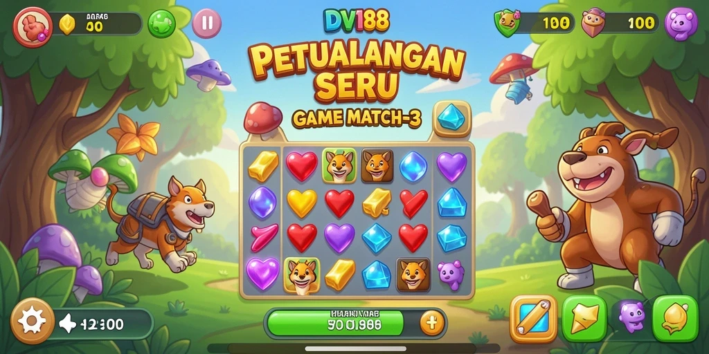 Tampilan gameplay seru dari DV188 dengan tantangan Match-3.