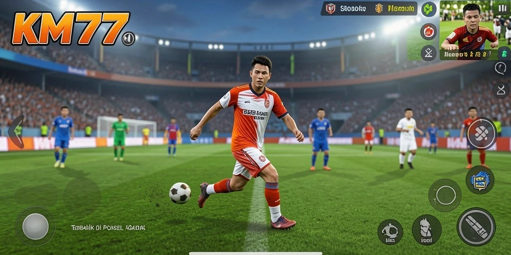 Tampilan gameplay seru dari KM777 dengan aksi sepak bola yang mendebarkan.