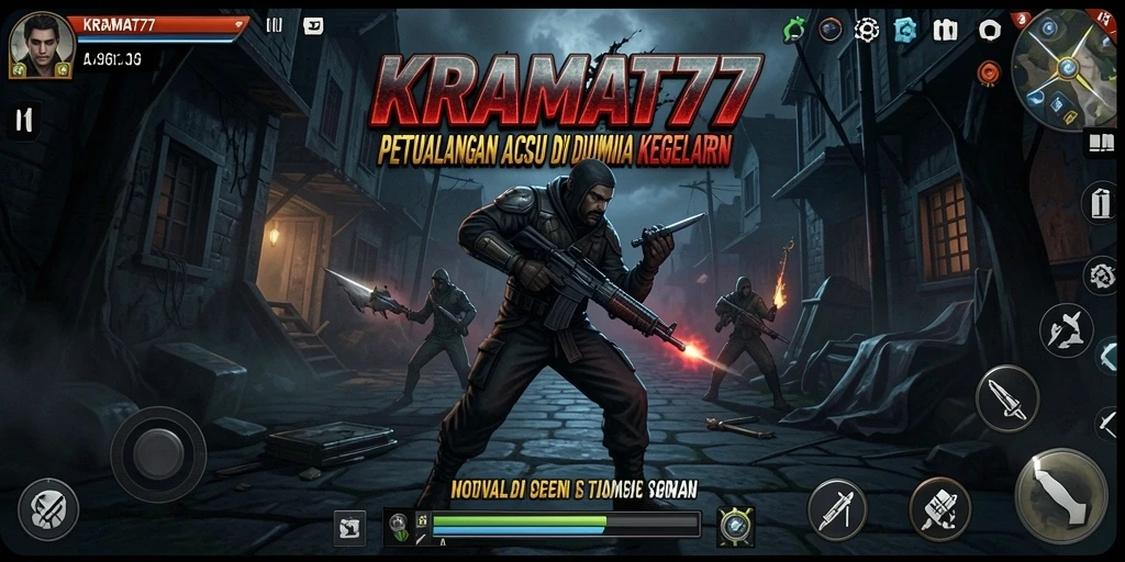 Gameplay seru KRAMAT77 dengan karakter beraksi dinamis.