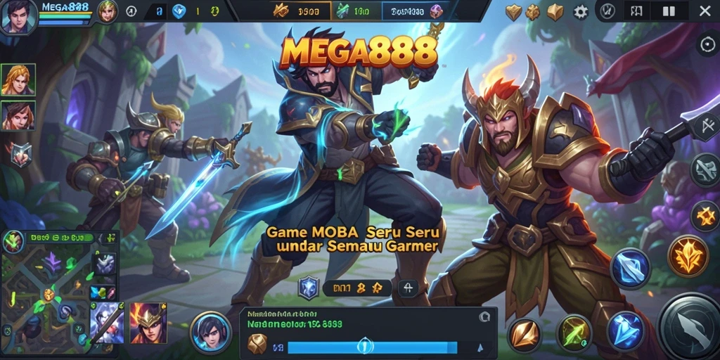 Tampilan gameplay MOBA yang mendebarkan di MEGA888.
