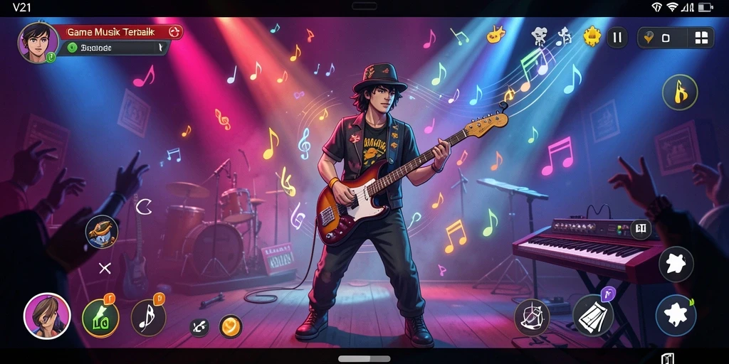 Menampilkan gameplay asyik dengan beragam lagu musik.
